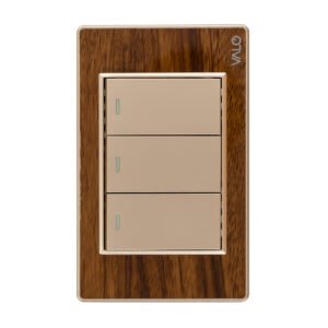 PLACA CON 3 INTERRUPTORES DE ESCALERA DE 1 MODULO COLOR MADERA