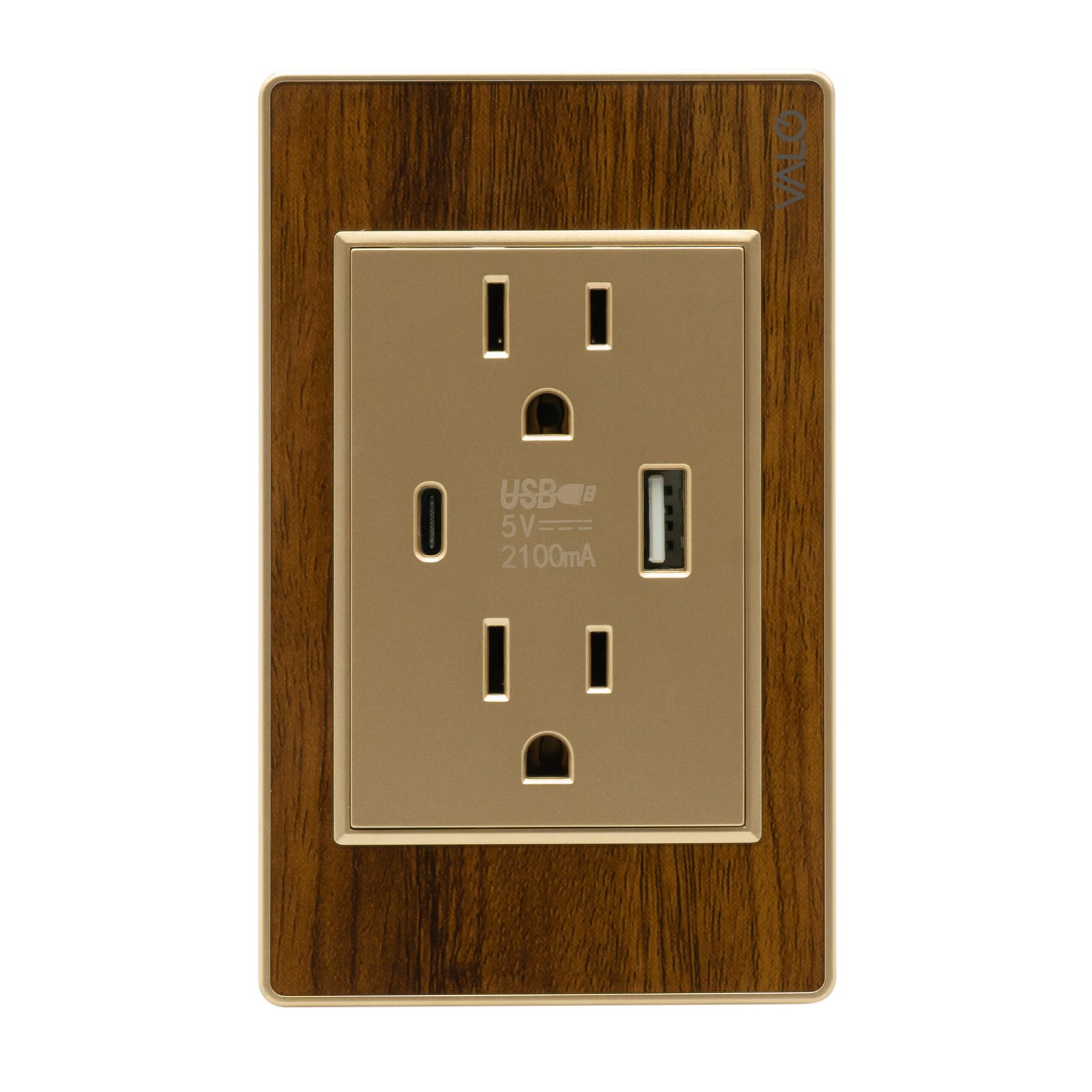 PLACA CON CONTACTO DUPLEX Y 2 ENTRADAS USB COLOR MADERA