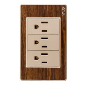 PLACA CON 3 CONTACTOS SENCILLOS DE 1 MODULO COLOR MADERA