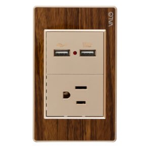 PLACA CON 1 CONTACTO Y 2 ENTRADAS USB COLOR MADERA