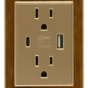 PLACA CON CONTACTO DUPLEX Y 2 ENTRADAS USB COLOR MADERA