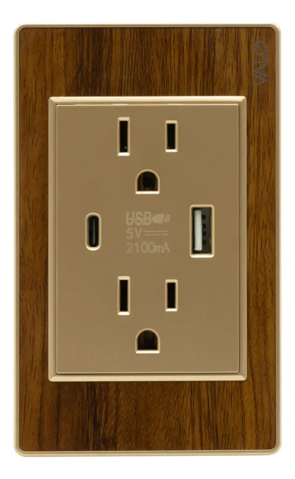 PLACA CON CONTACTO DUPLEX Y 2 ENTRADAS USB COLOR MADERA
