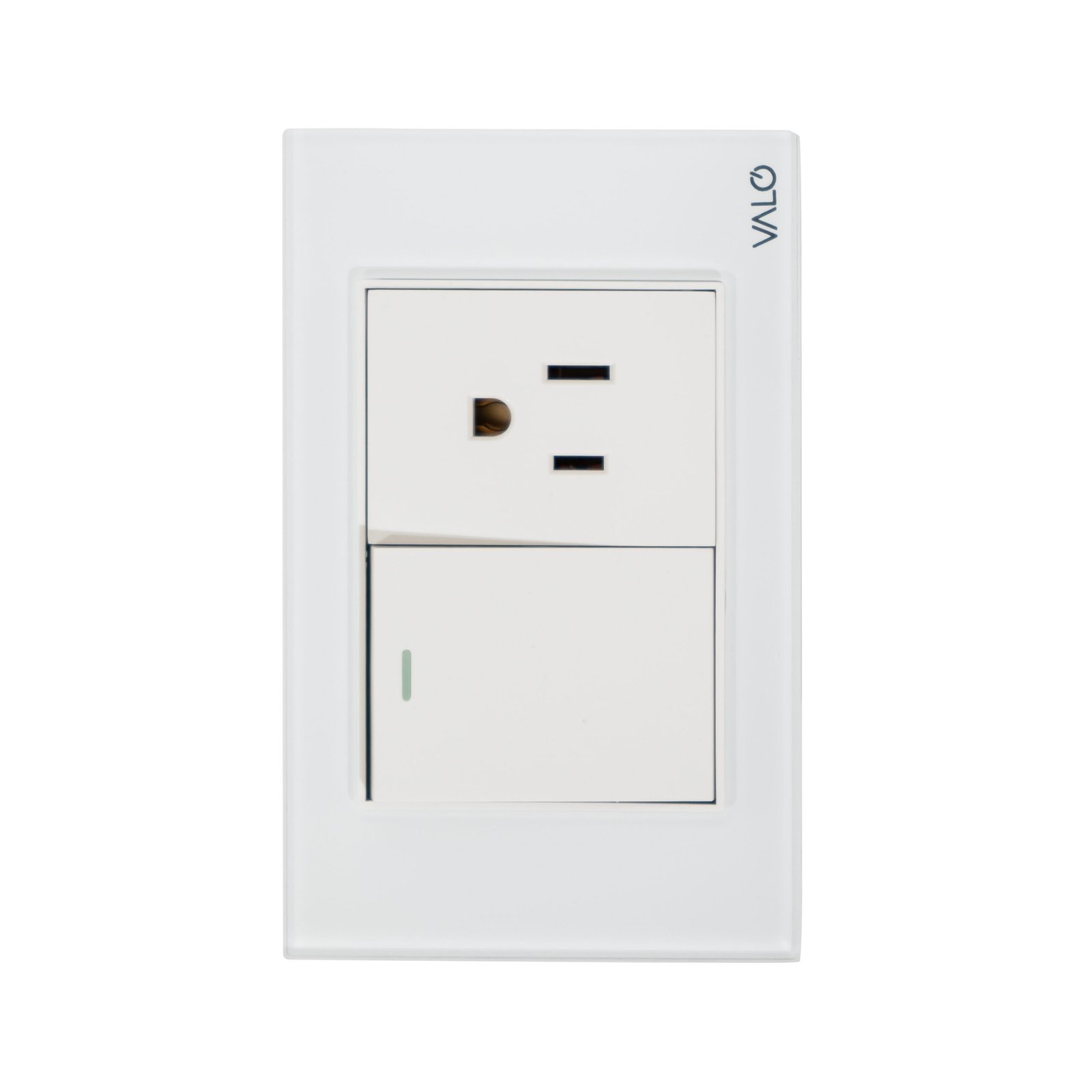PLACA CON 1 INTERRUPTOR DE ESCALERA Y 1 CONTACTO DE 1.5 MODULOS COLOR BLANCO