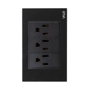 PLACA CON 3 CONTACTOS SENCILLOS DE 1 MODULO COLOR NEGRO