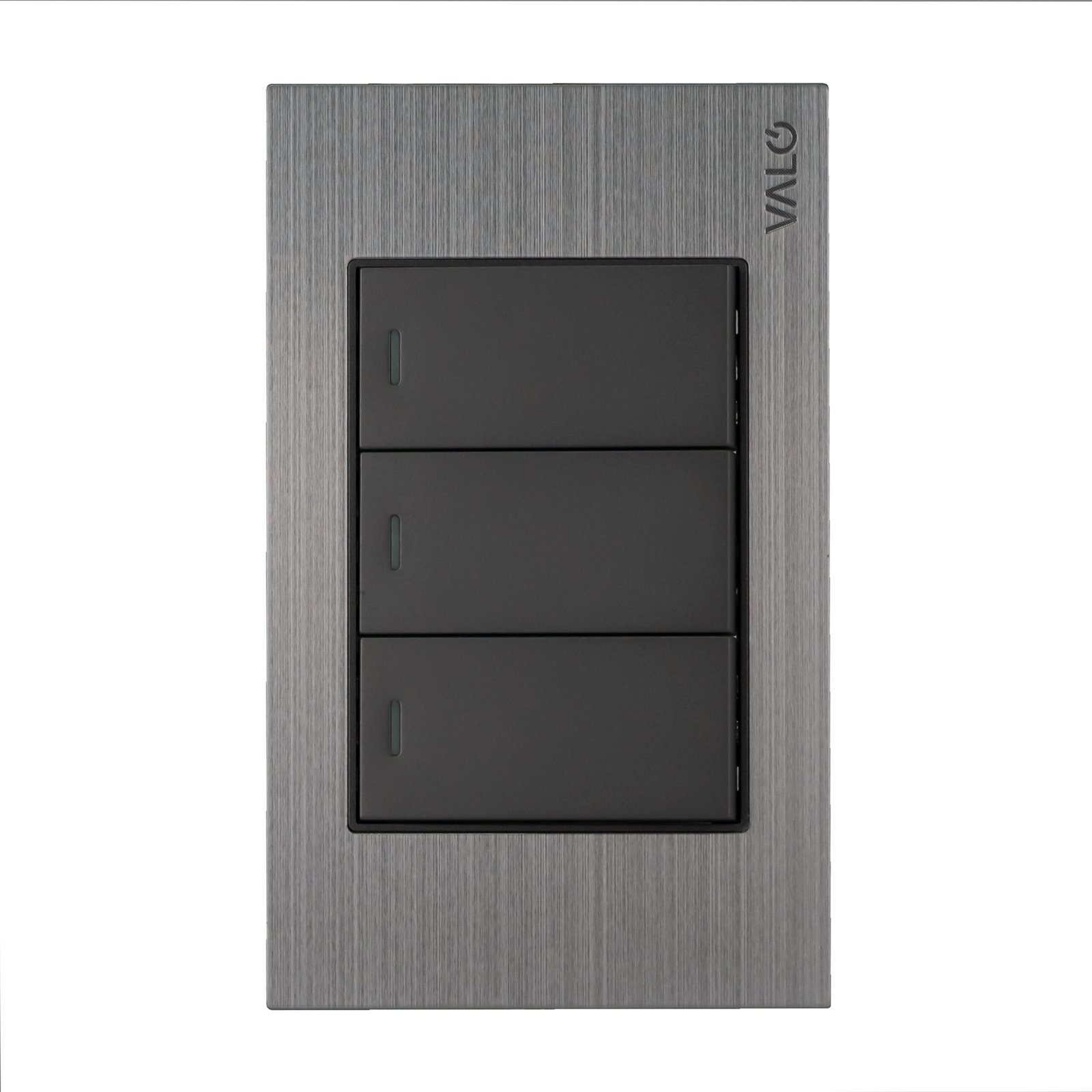 PLACA CON 3 INTERRUPTORES DE ESCALERA DE 1 MODULO COLOR GRIS