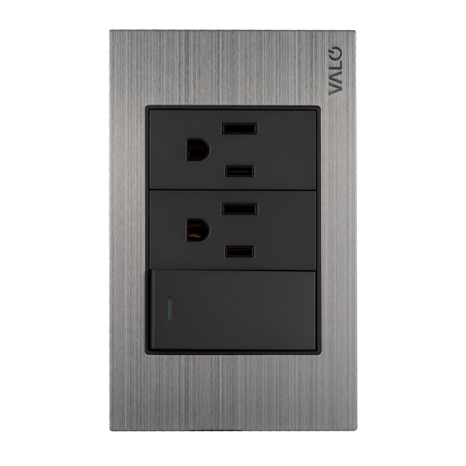 PLACA CON 1 INTERRUPTOR DE ESCALERA Y 2 CONTACTOS DE 1 MODULO COLOR GRIS