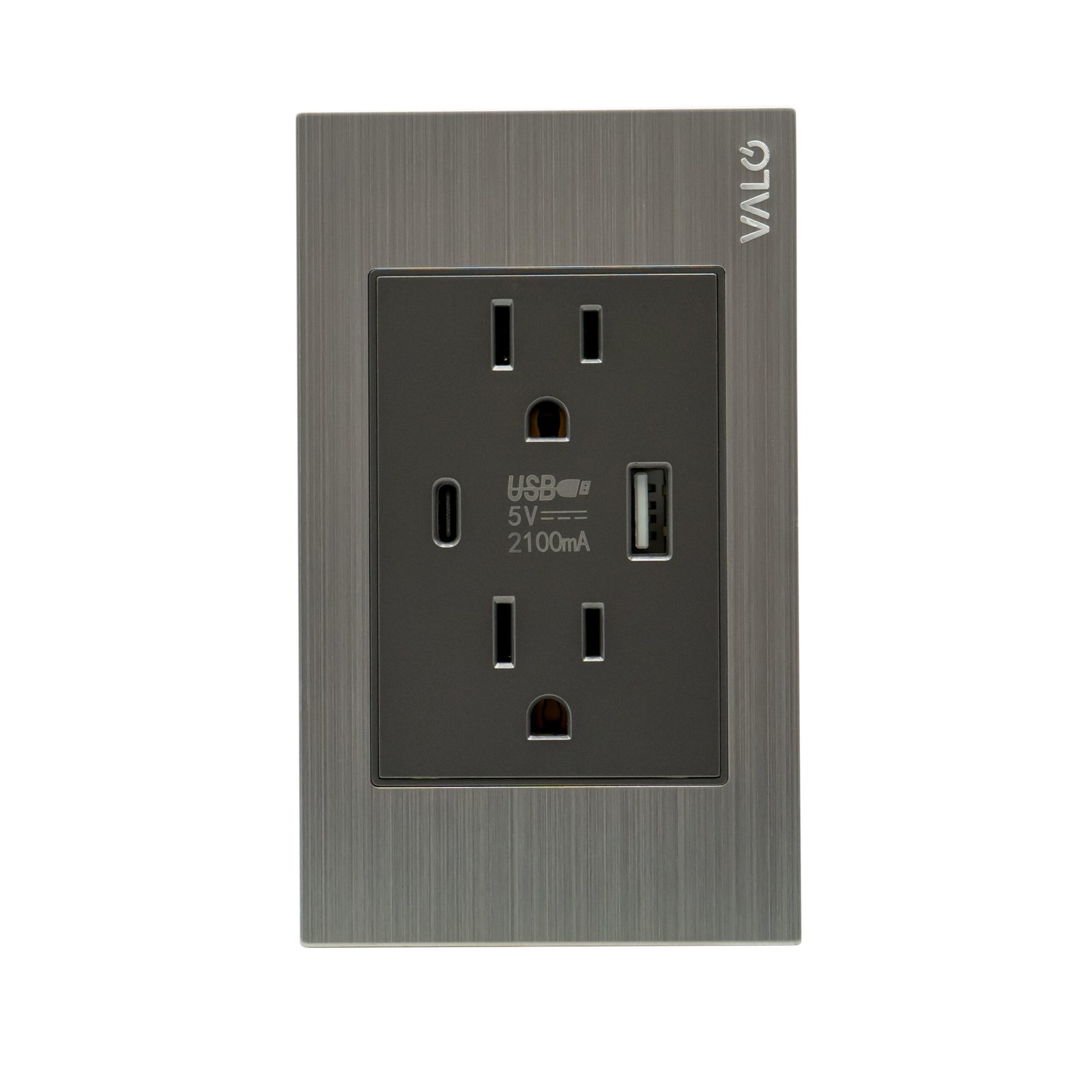 PLACA CON CONTACTO DÚPLEX Y 2 ENTRADAS USB COLOR GRIS