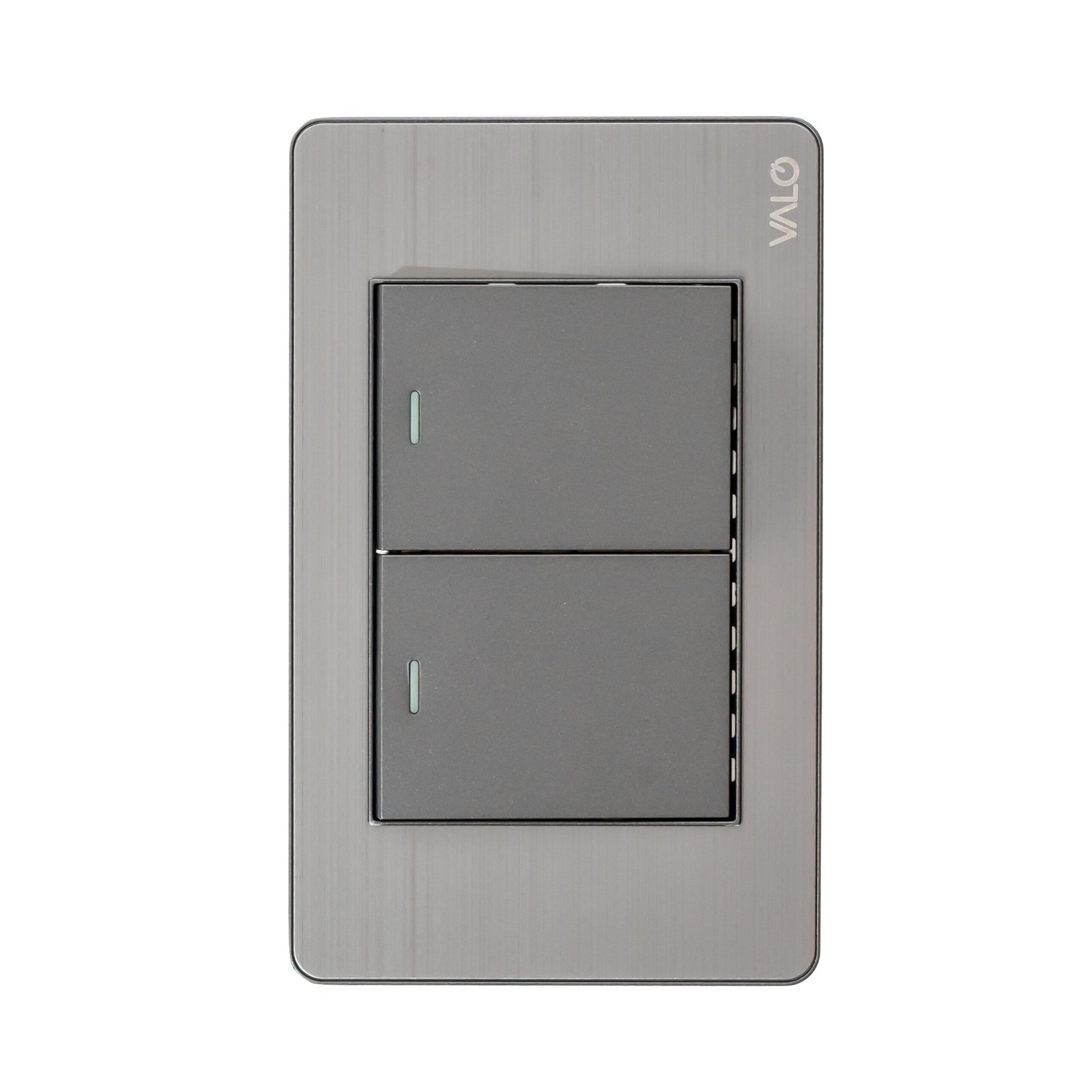 PLACA CON 2 INTERRUPTORES DE ESCALERA DE 1.5 MODULOS COLOR GRIS