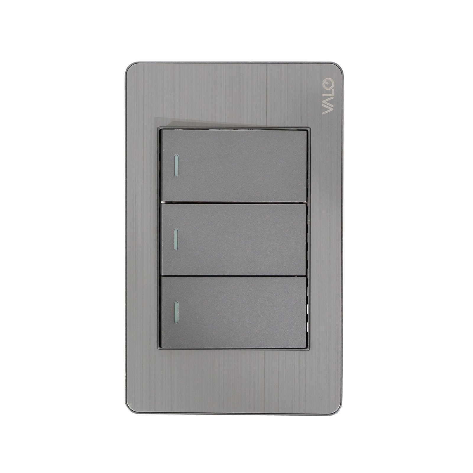 PLACA CON 3 INTERRUPTORES DE ESCALERA DE 1 MODULO COLOR GRIS