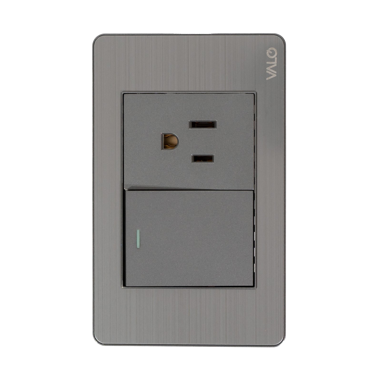 PLACA CON 1 INTERRUPTOR DE ESCALERA Y 1 CONTACTO DE 1.5 MODULOS COLOR GRIS