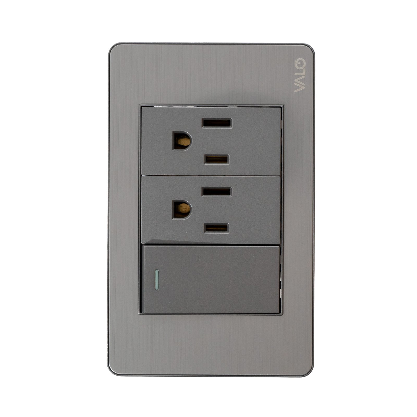 PLACA CON 1 INTERRUPTOR DE ESCALERA Y 2 CONTACTOS DE 1 MODULO COLOR GRIS