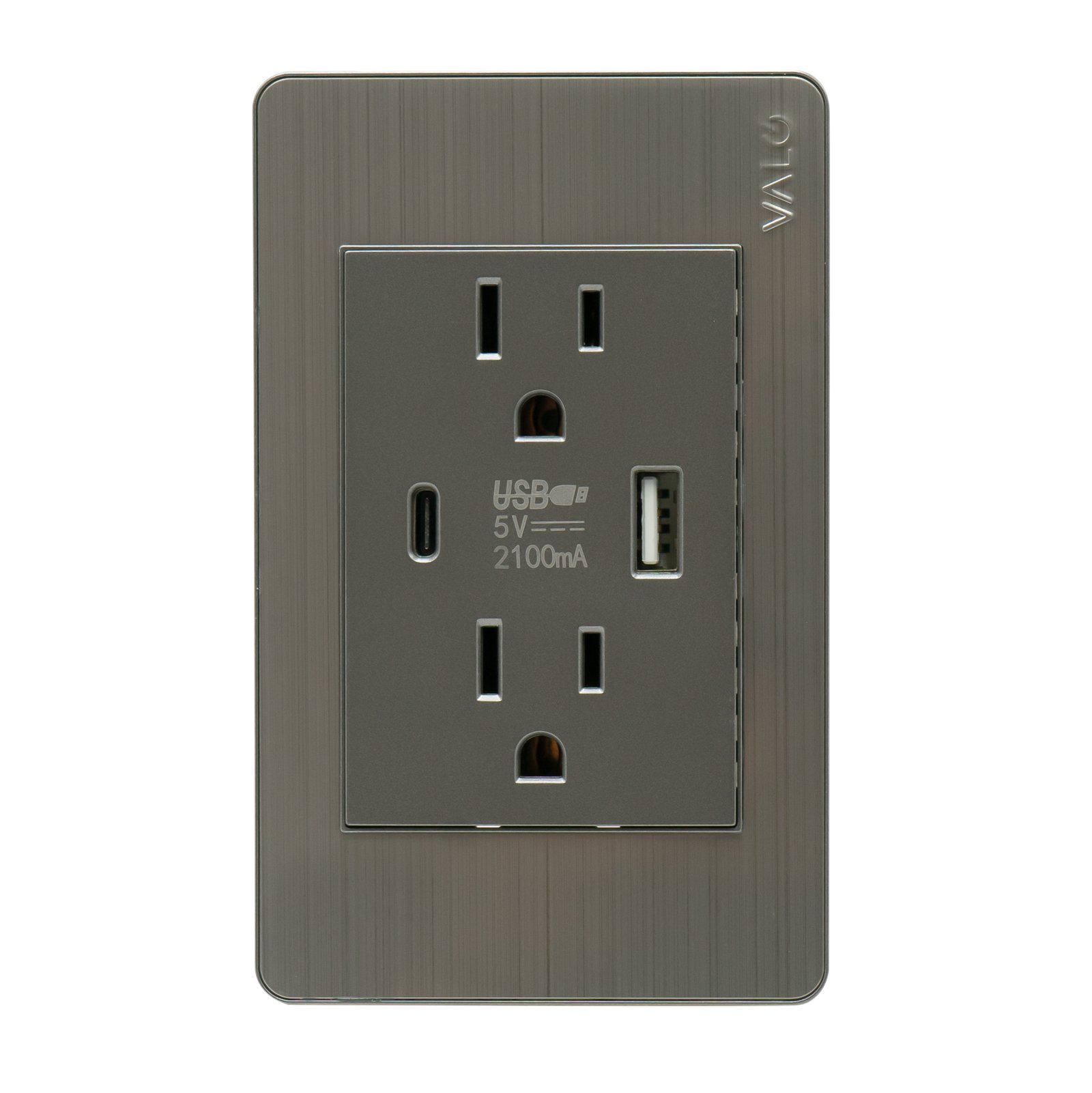 PLACA CON CONTACTO DUPLEX Y 2 ENTRADAS USB COLOR GRIS
