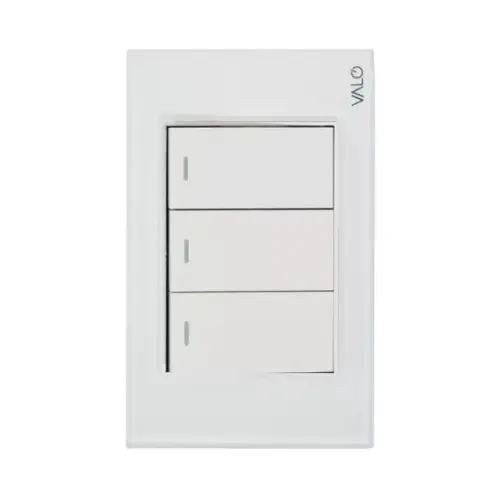 PLACA CON 2 INTERRUPTORES SENCILOS Y 1 DE ESCALERA DE 1 MODULO COLOR BLANCO