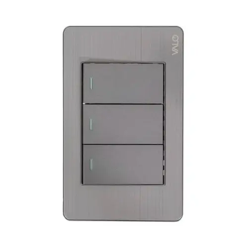 PLACA CON 2 INTERRUPTORES SENCILOS Y 1 DE ESCALERA DE 1 MODULO COLOR GRIS