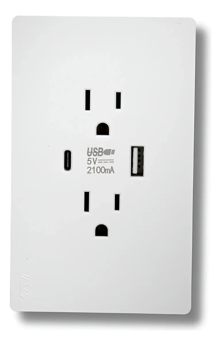 Placa con Contacto Dúplex 1 USB y 1 Tipo C