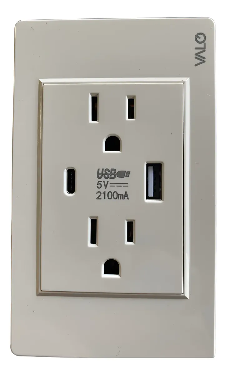 PLACA CON CONTACTO DUPLEX Y 1 ENTRADA USB Y 1 TIPO C COLOR BLANCO MARFIL